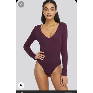 Express Deep V Burgundy Bodysuit